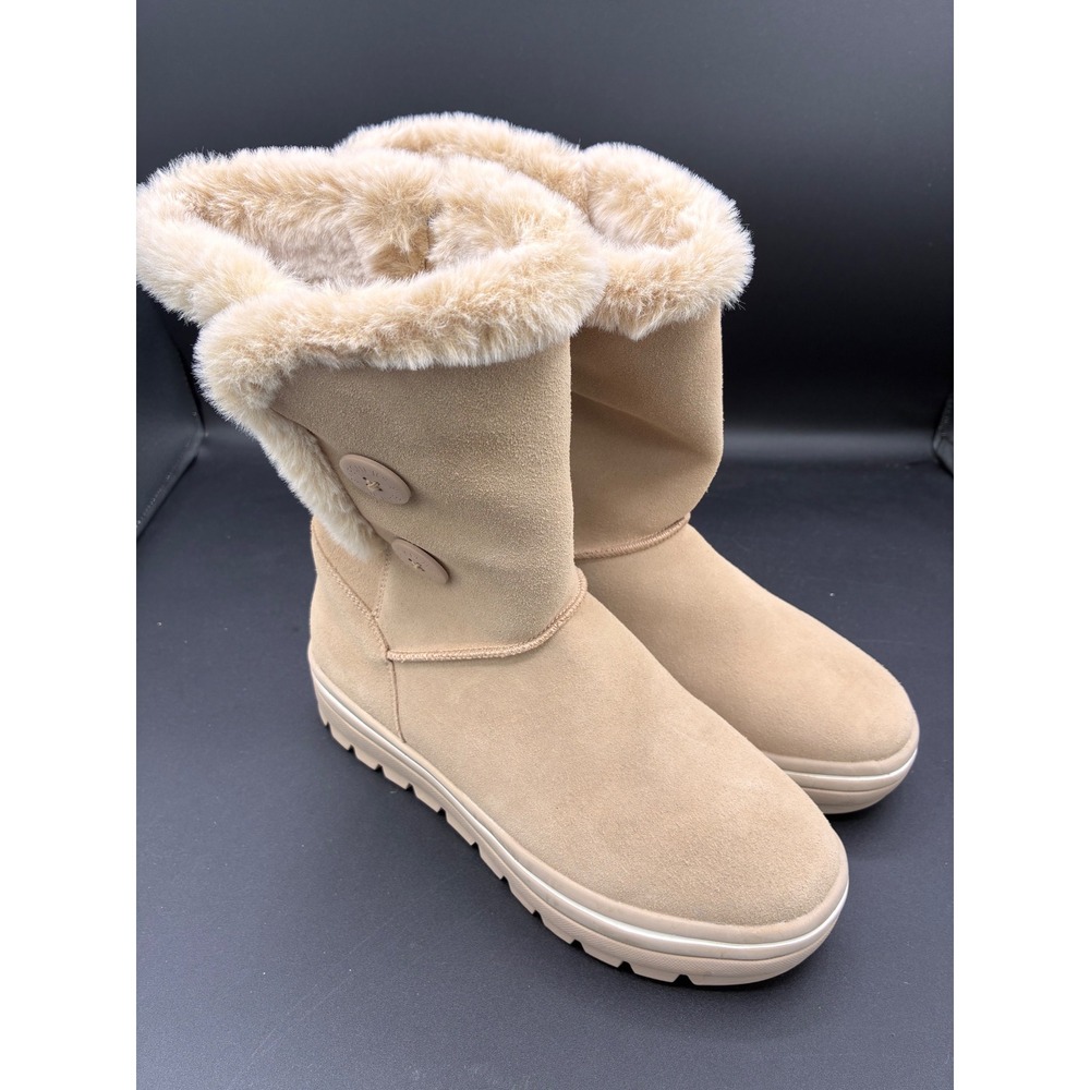 Skechers Keep Sneaks 49864 Women Sand Leather Faux Fur Winter Boots Size 7 - Picture 7 of 9